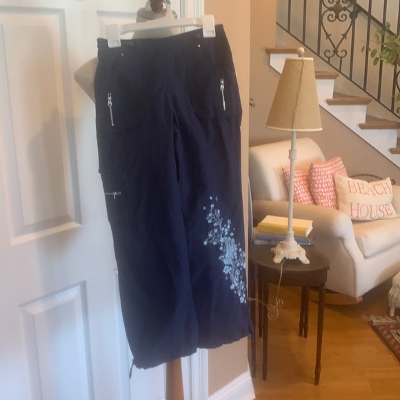 Y2K Limited Too Pants embroidered embellished sequins birds flowers navy blue 8 - Picture 6 of 16